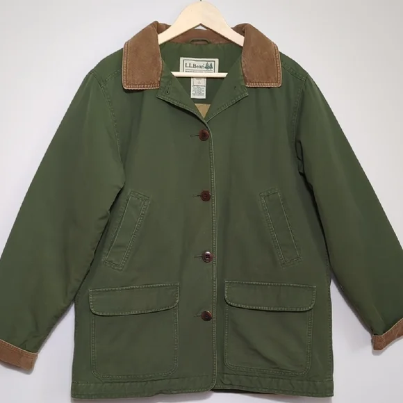 Vtg L.L. Bean Women's Adirondack Chore Barn Coat Corduroy Collar Forest Green Lg - Picture 4 of 15